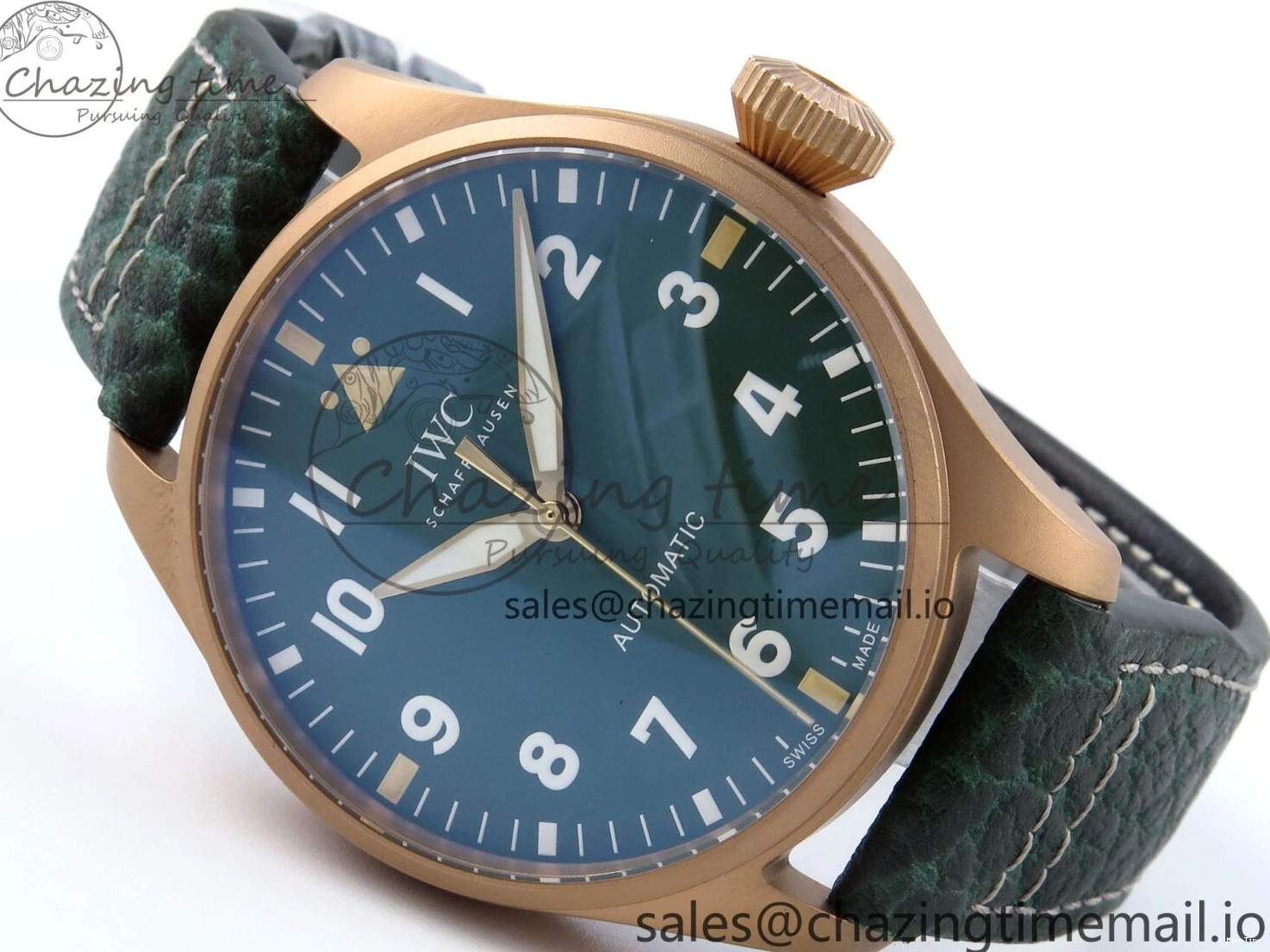 MIROTIME 0505 Durable Big Pilot IW329702 M+F 1:1 Best Edition Green Dial on Green Leather Strap MY 7006